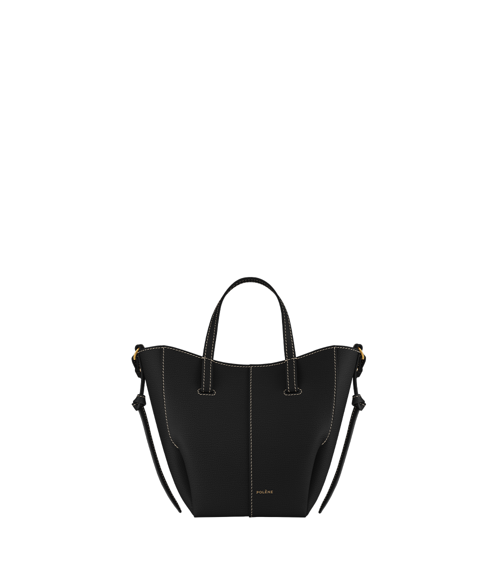 Polène | Bag - Cyme Tote Nano - Textured Black with Ecru Stitching
