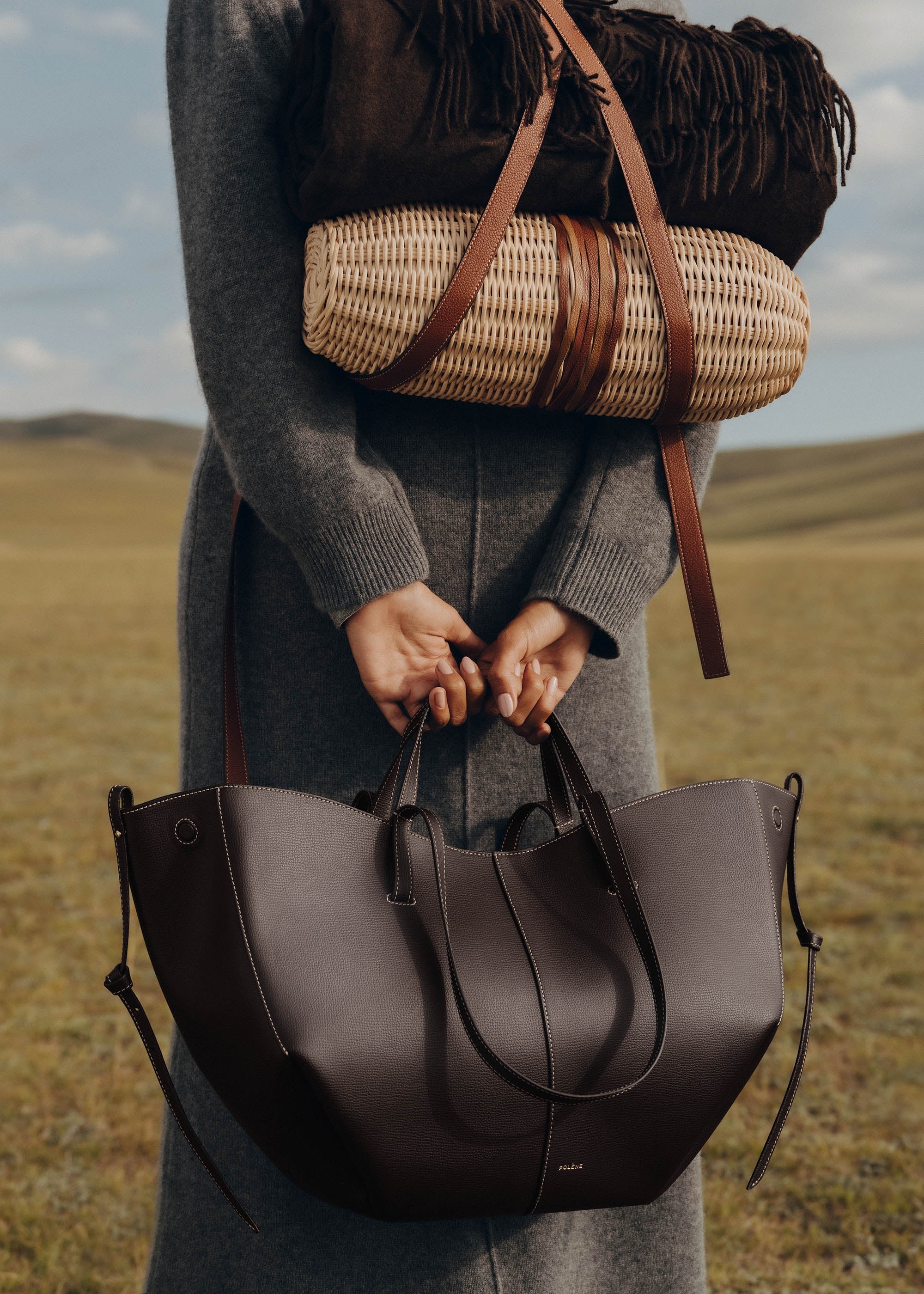 POLENE Cyme トートバッグ　ブラック Polène | Bag - Cyme - Textured Ebony