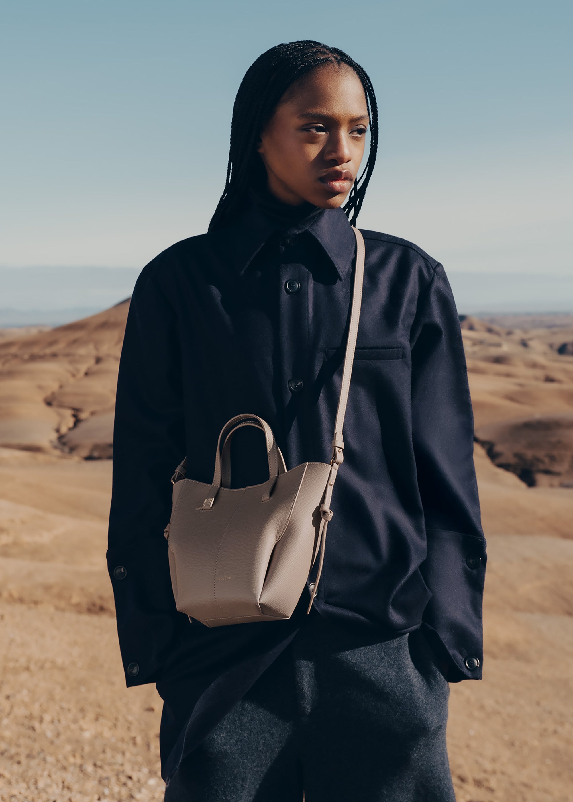 Polène | Bag - Cyme Tote Nano - Textured Taupe – Polène US