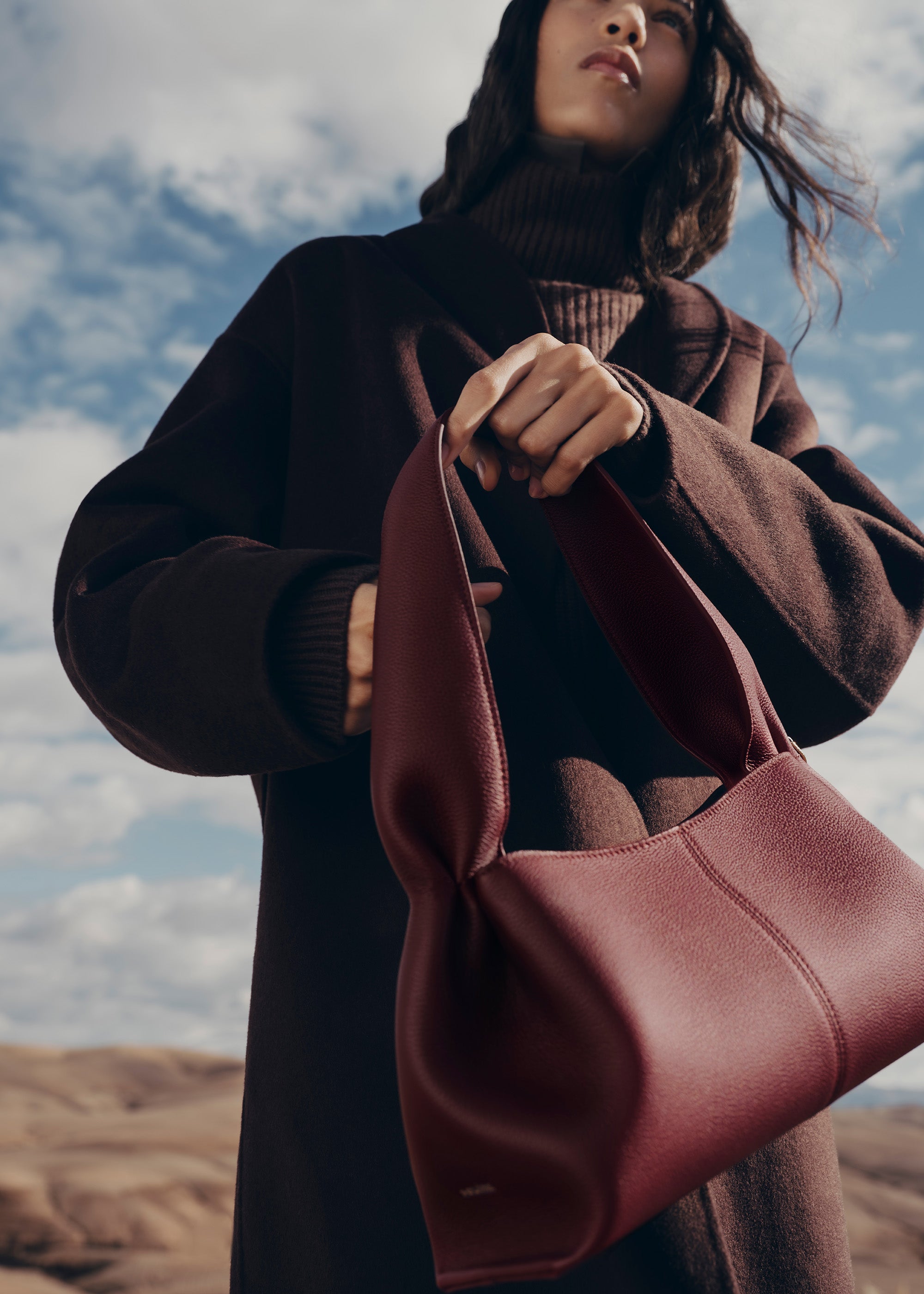 Polène | Bag - Numéro Neuf East-West - Textured Black Cherry