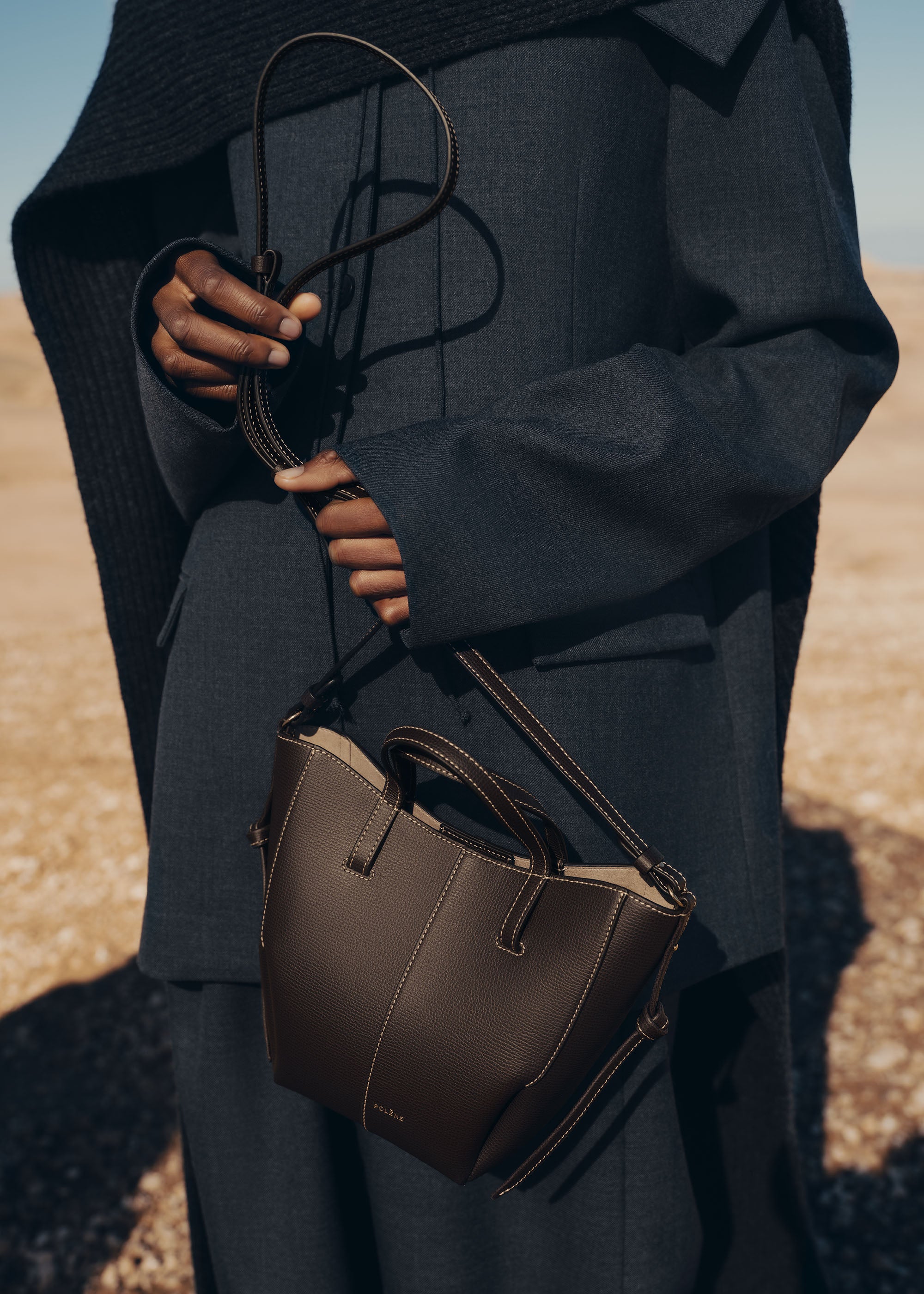 Polène | Bag - Cyme Tote Nano - Textured Ebony – Polène US