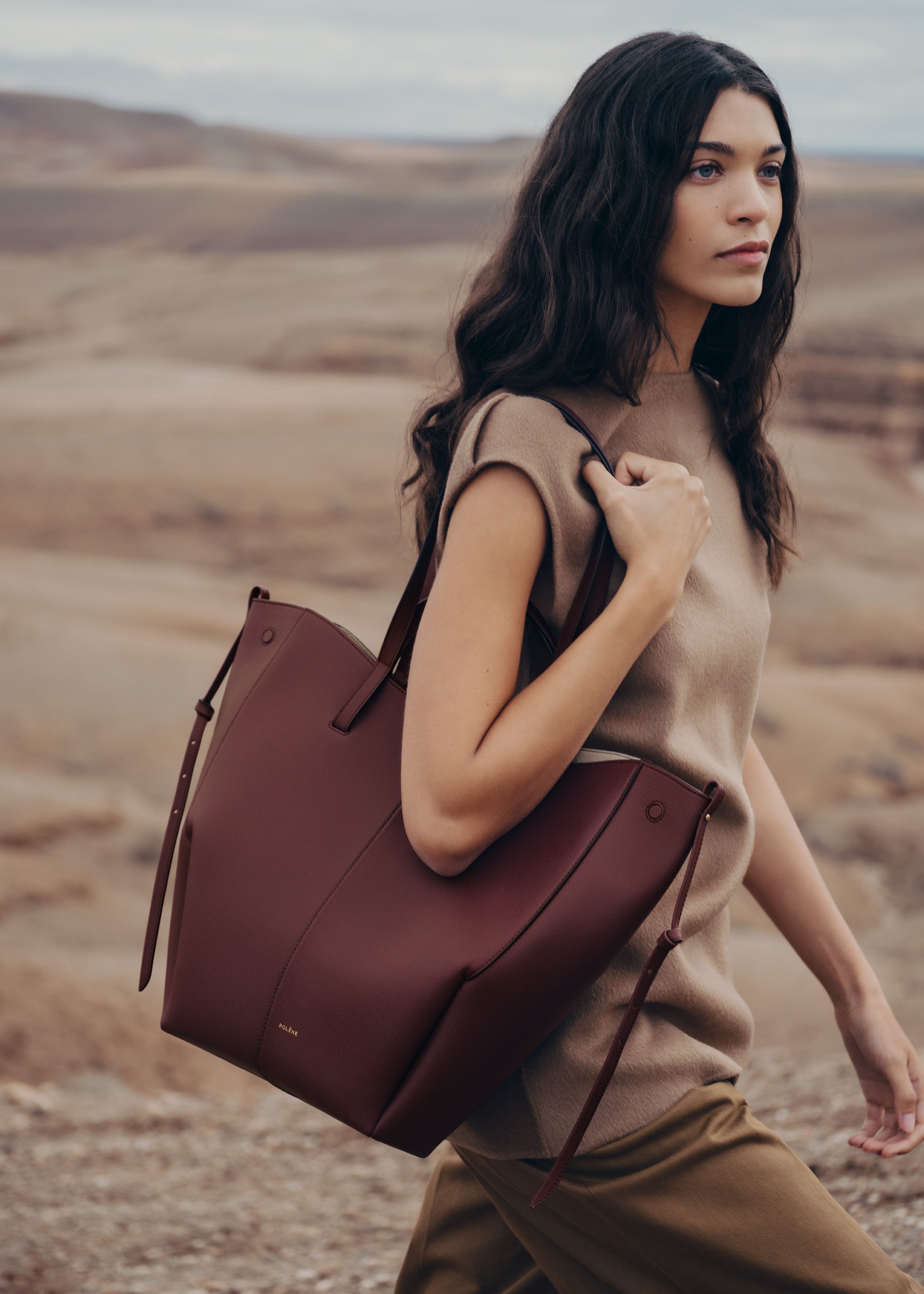 Polène | Bag - Cyme Tote - Textured Black Cherry – Polène US