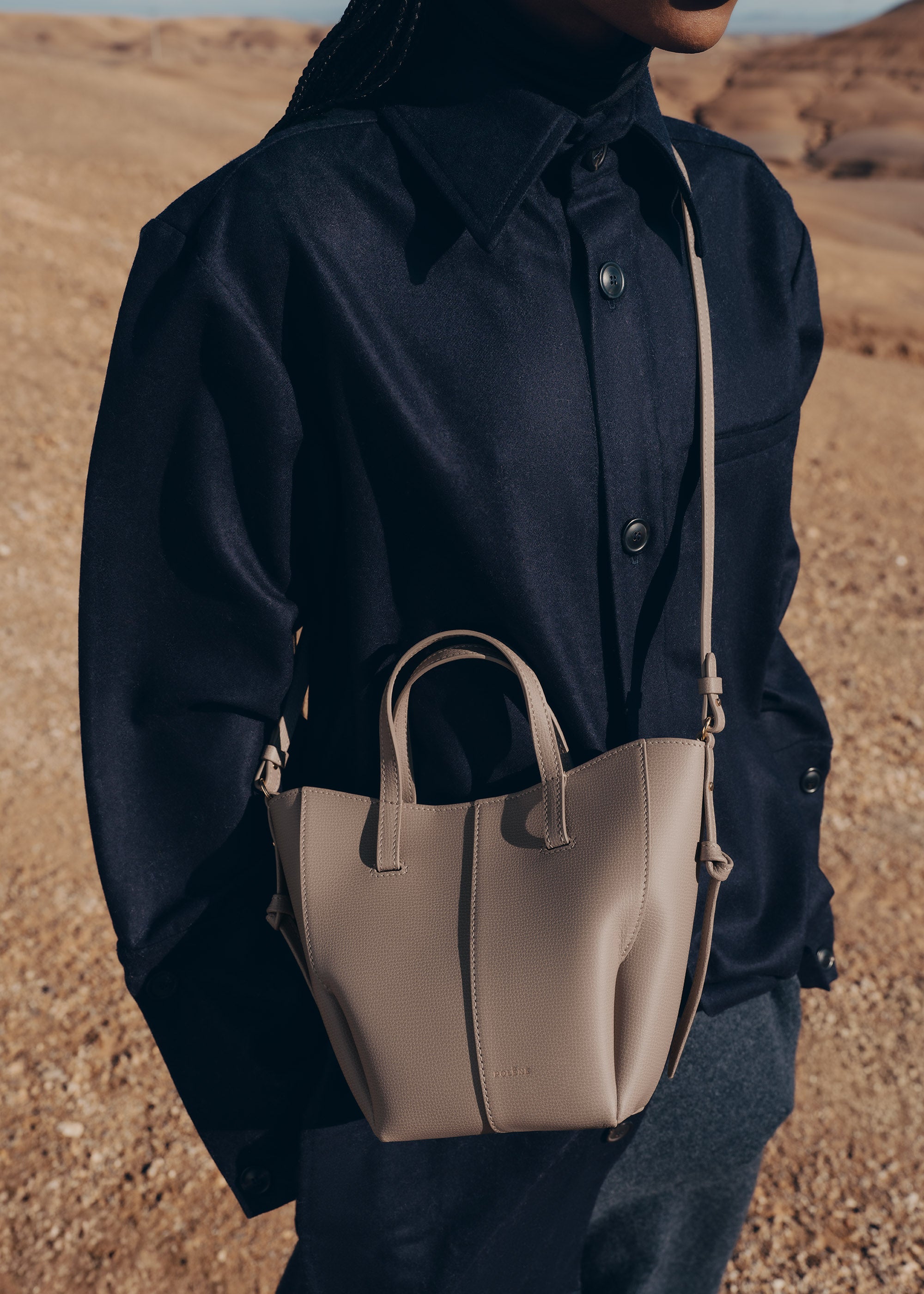 Polène | Bag - Cyme Tote Nano - Textured Taupe – Polène US