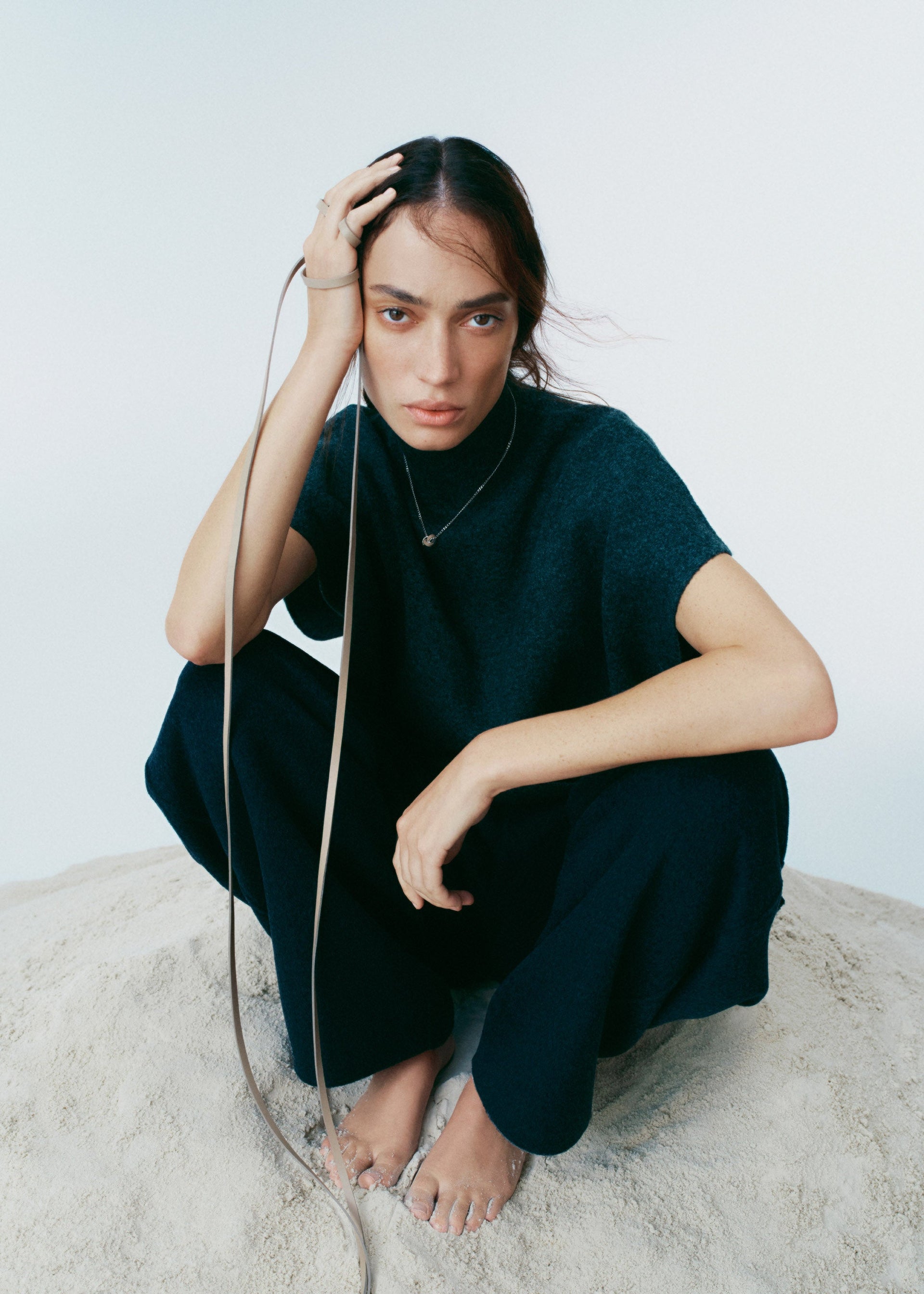 Ormé Necklace - Silver in rhodium with Taupe Leather