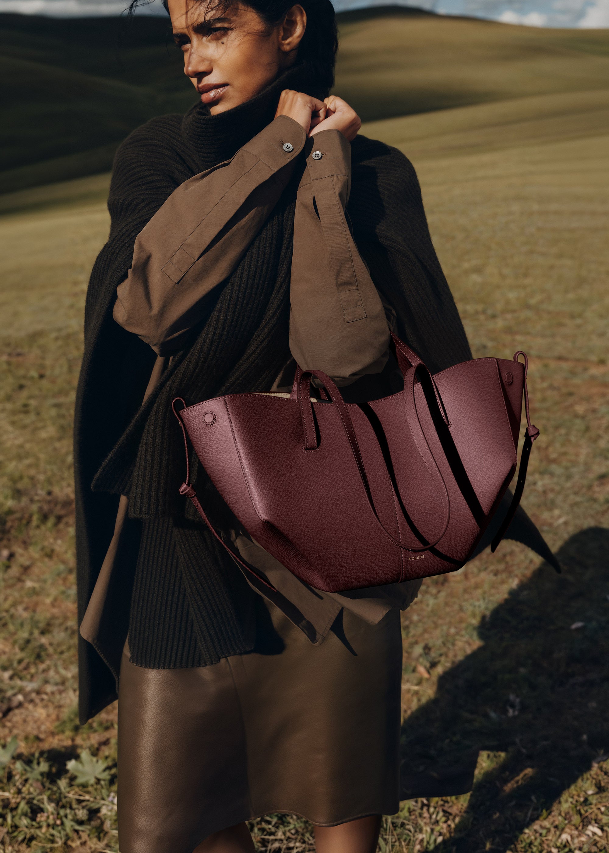 Polène | Bag - Cyme Mini - Textured Black Cherry – Polène US