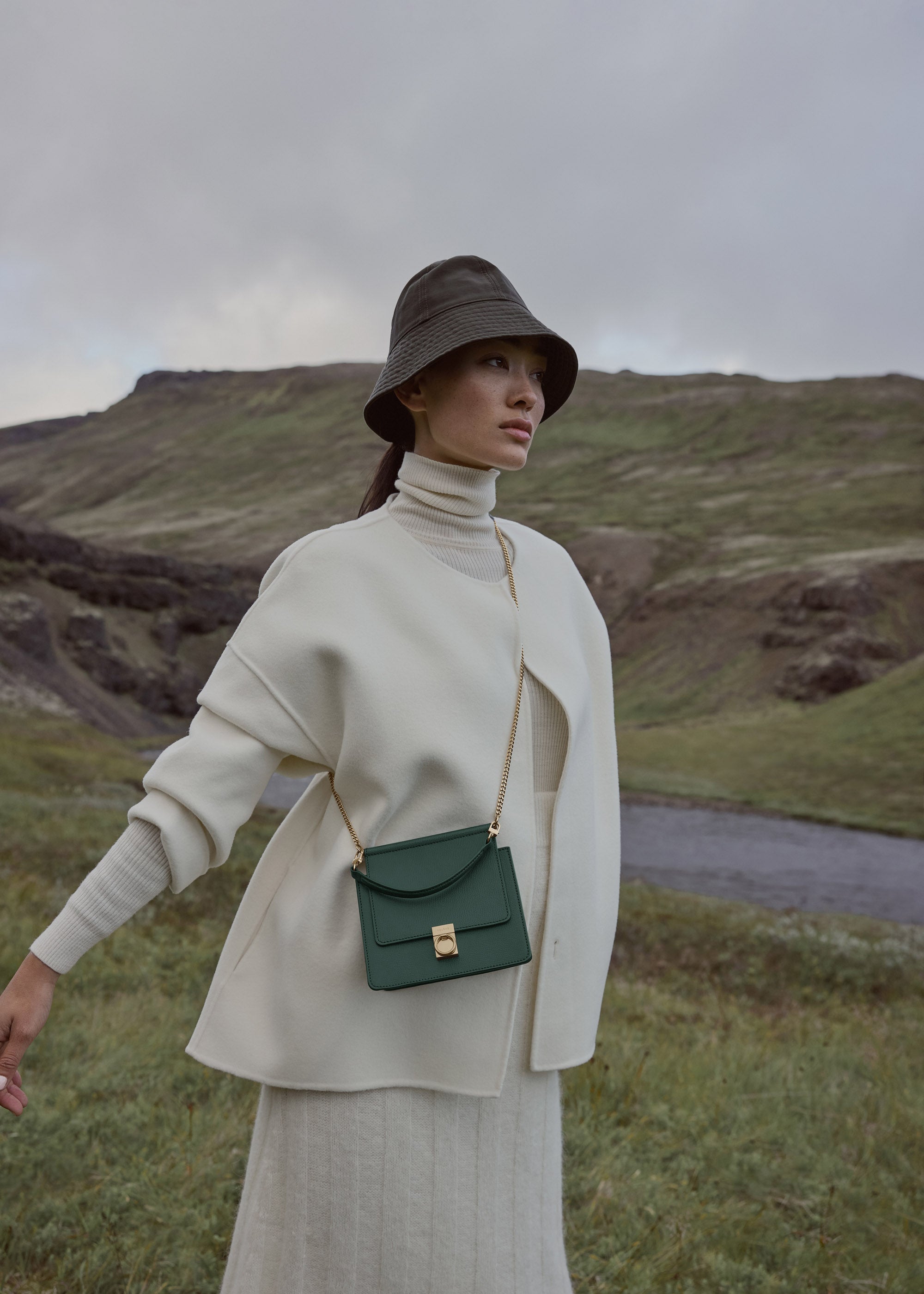 Polène | Bag Mini - Numéro Sept - Green Textured leather