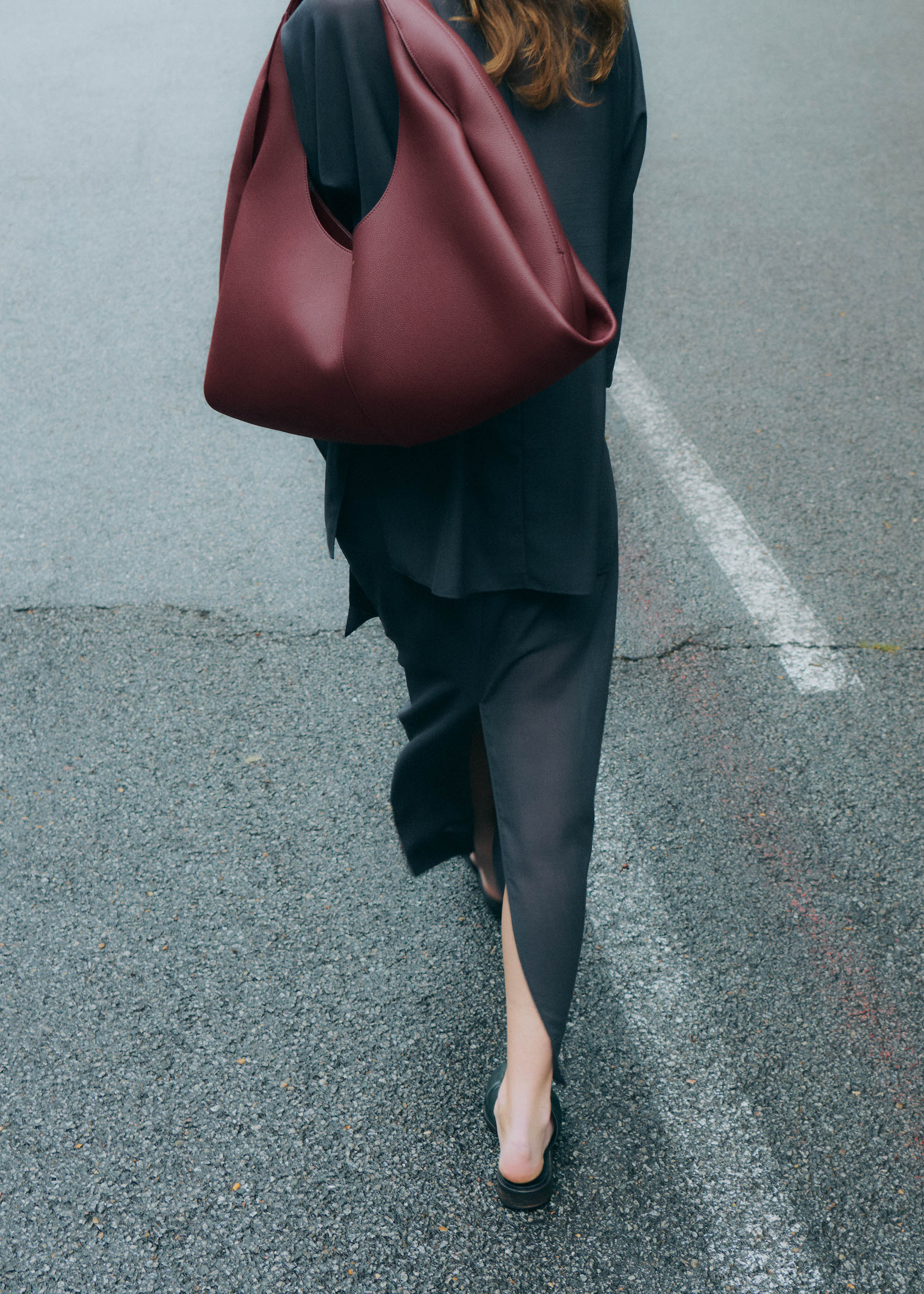Polène | Bag - Shuldo - Textured Black Cherry – Polène US