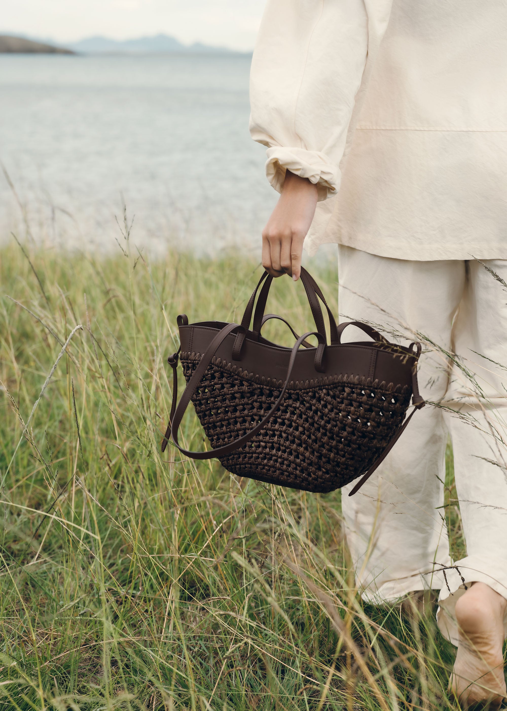 Polène | Bag - Cyme Mini - Raffia Ebony – Polène US