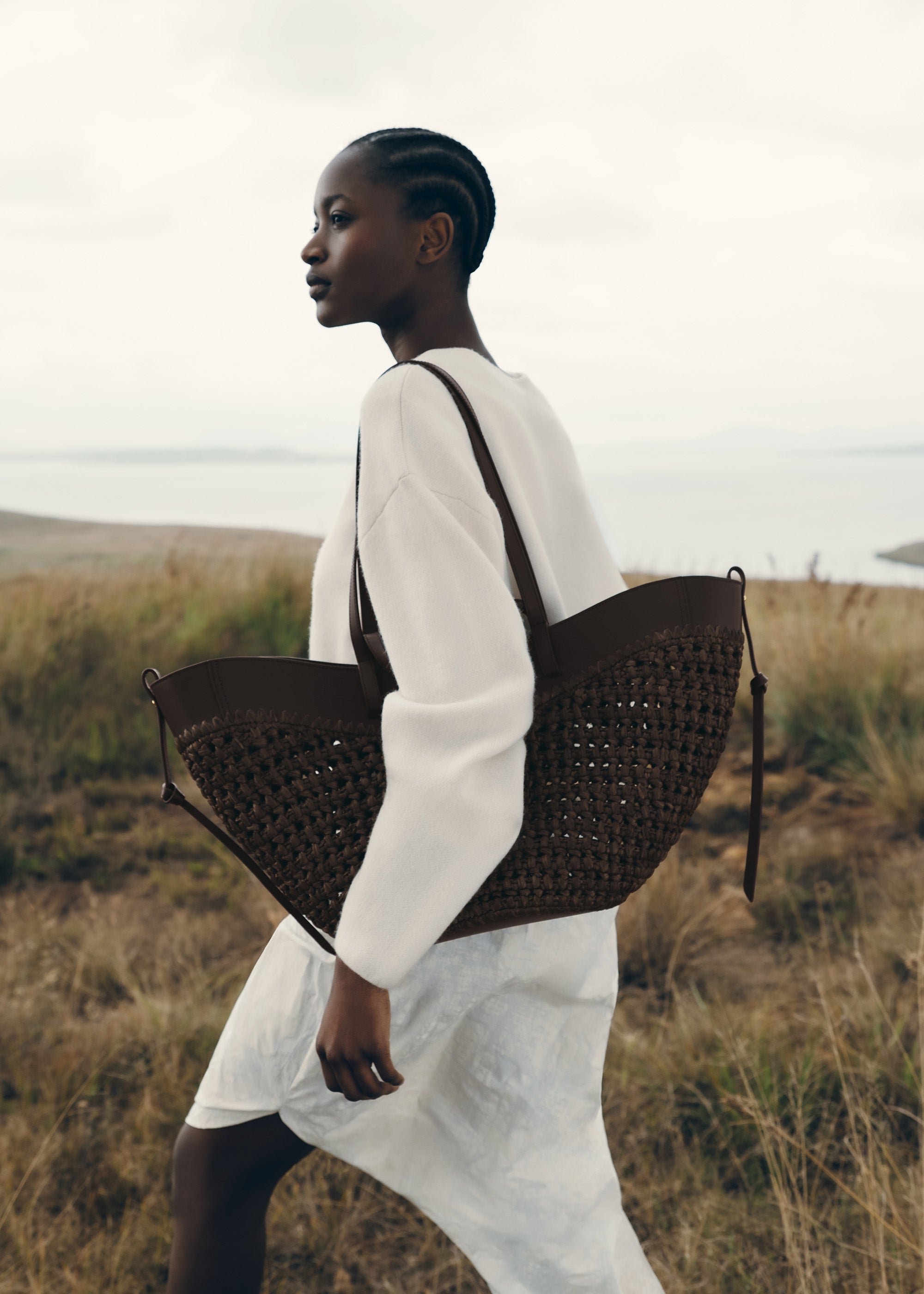 épine lace cotton panier Polène | Bag - Cyme - Raphia Ebony – Polène US