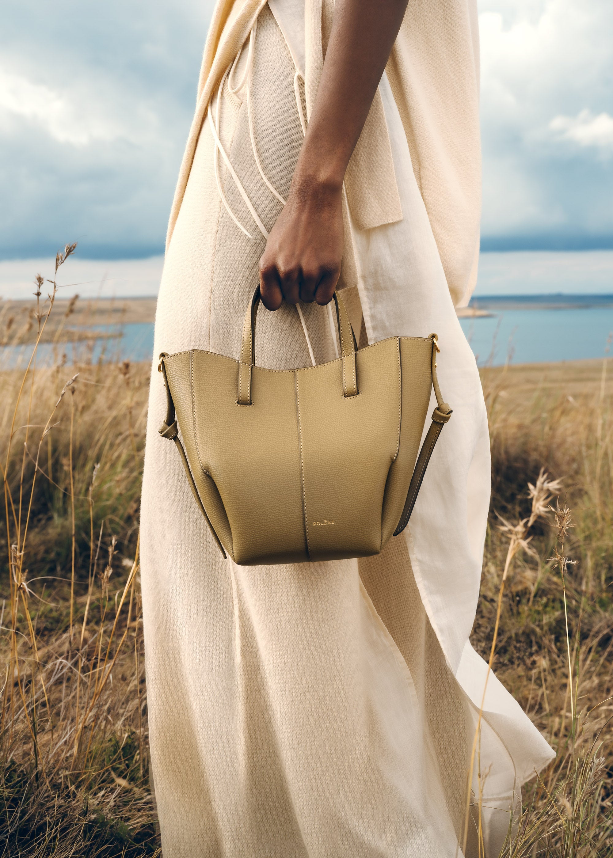 Polène | Bag - Cyme Tote Nano - Textured Smoky Olive – Polène US