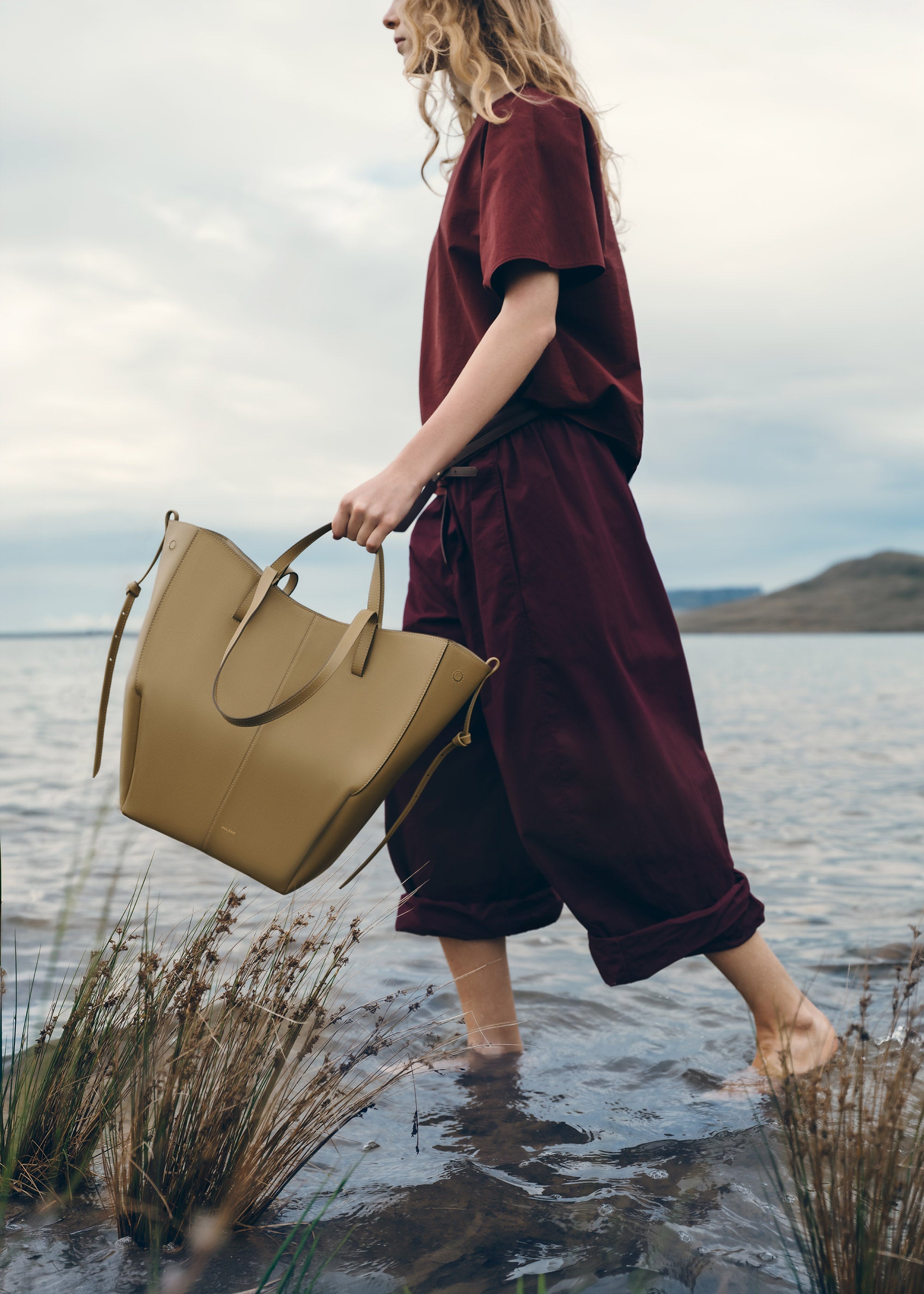 Polène | Bag - Cyme Tote - Textured Smoky Olive – Polène US
