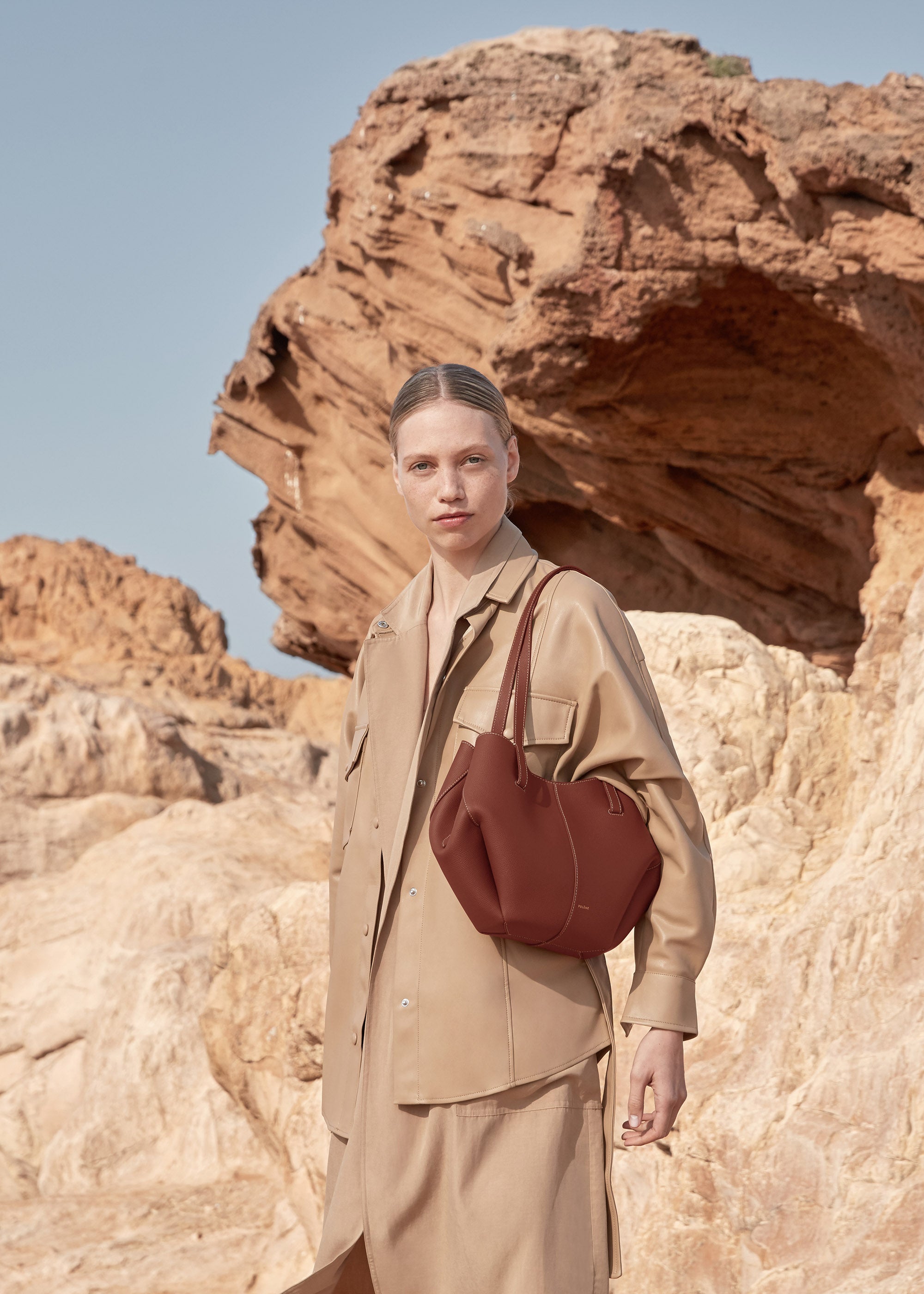 Cognac Polene Bag Used Polène Bag Cyme Textured Cognac