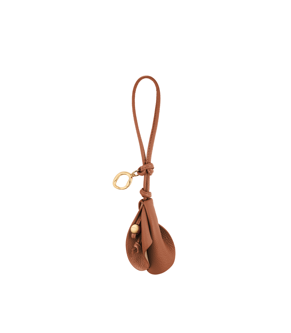 Polene Pili duo leather bag charm beige caramel