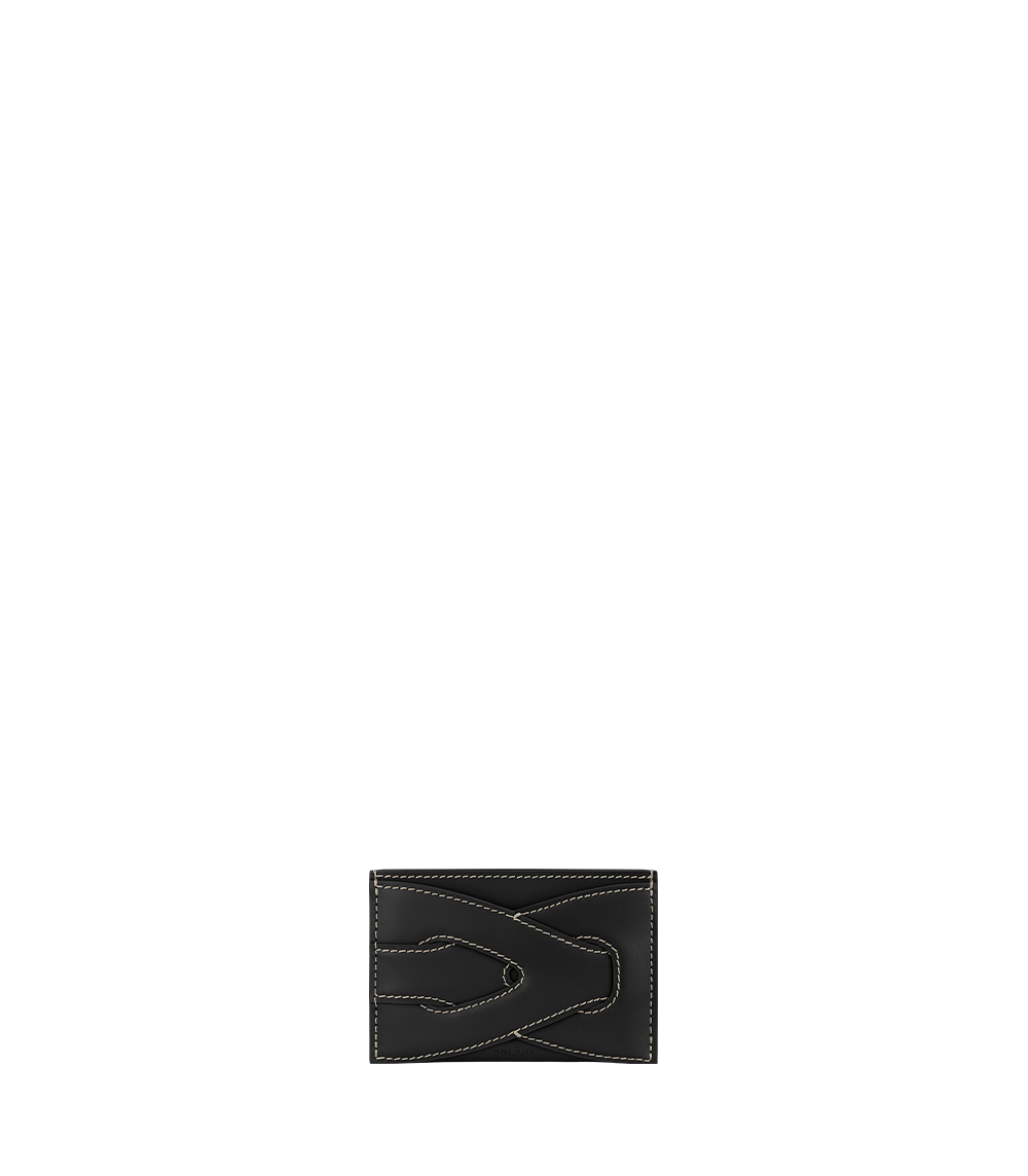 Polene Nodde card holder in black textured leather