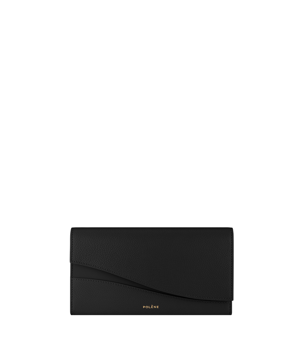 Polene Sierra Duo wallet in black color-blocked calf leather