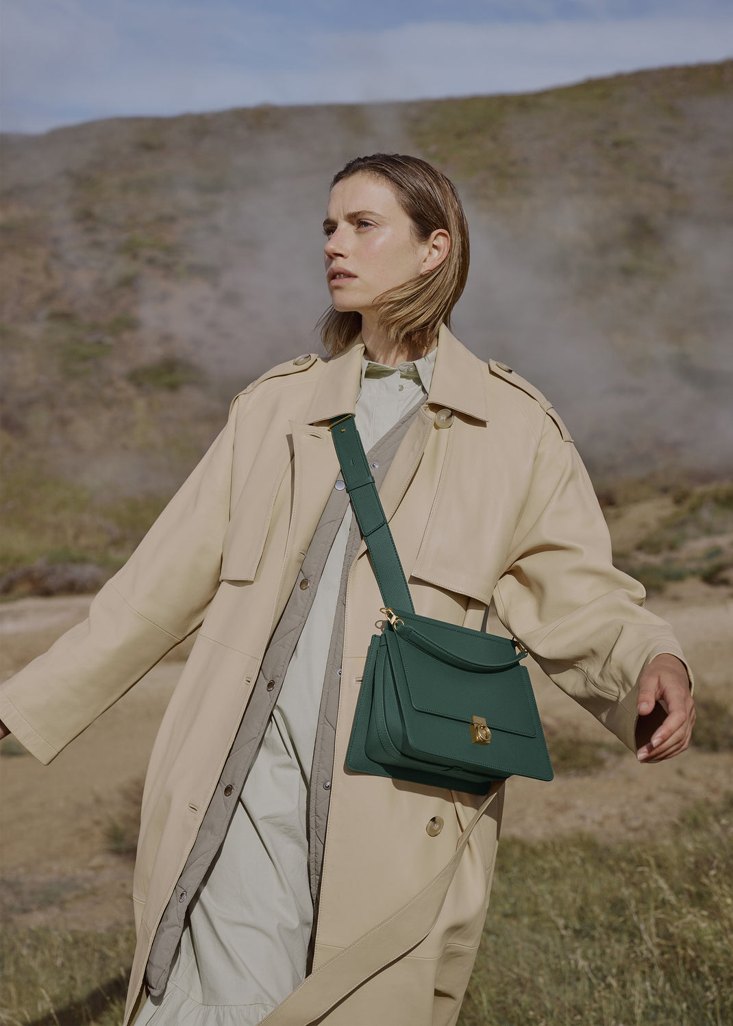 Polène | Bag - Numéro Sept - Green Textured leather