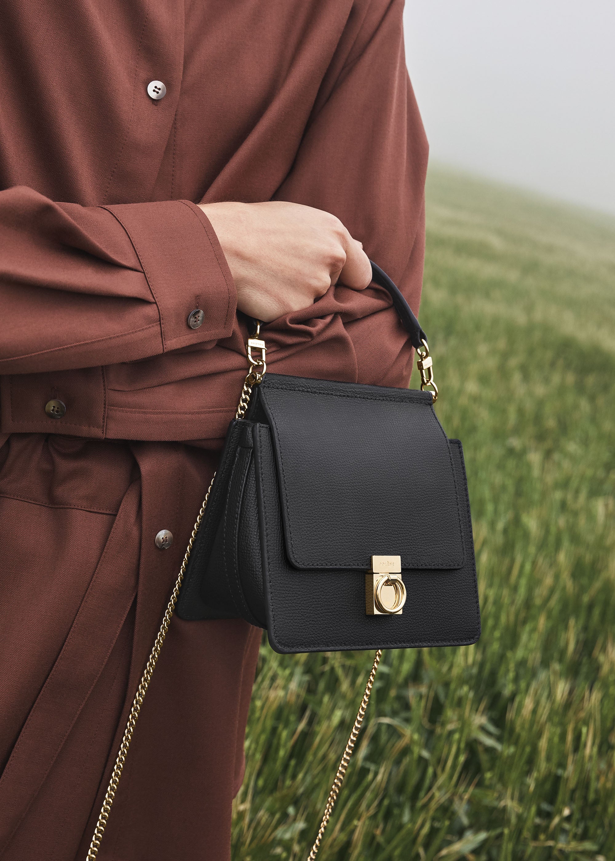 Polène | Bag - Numéro Sept Mini - Black Textured leather