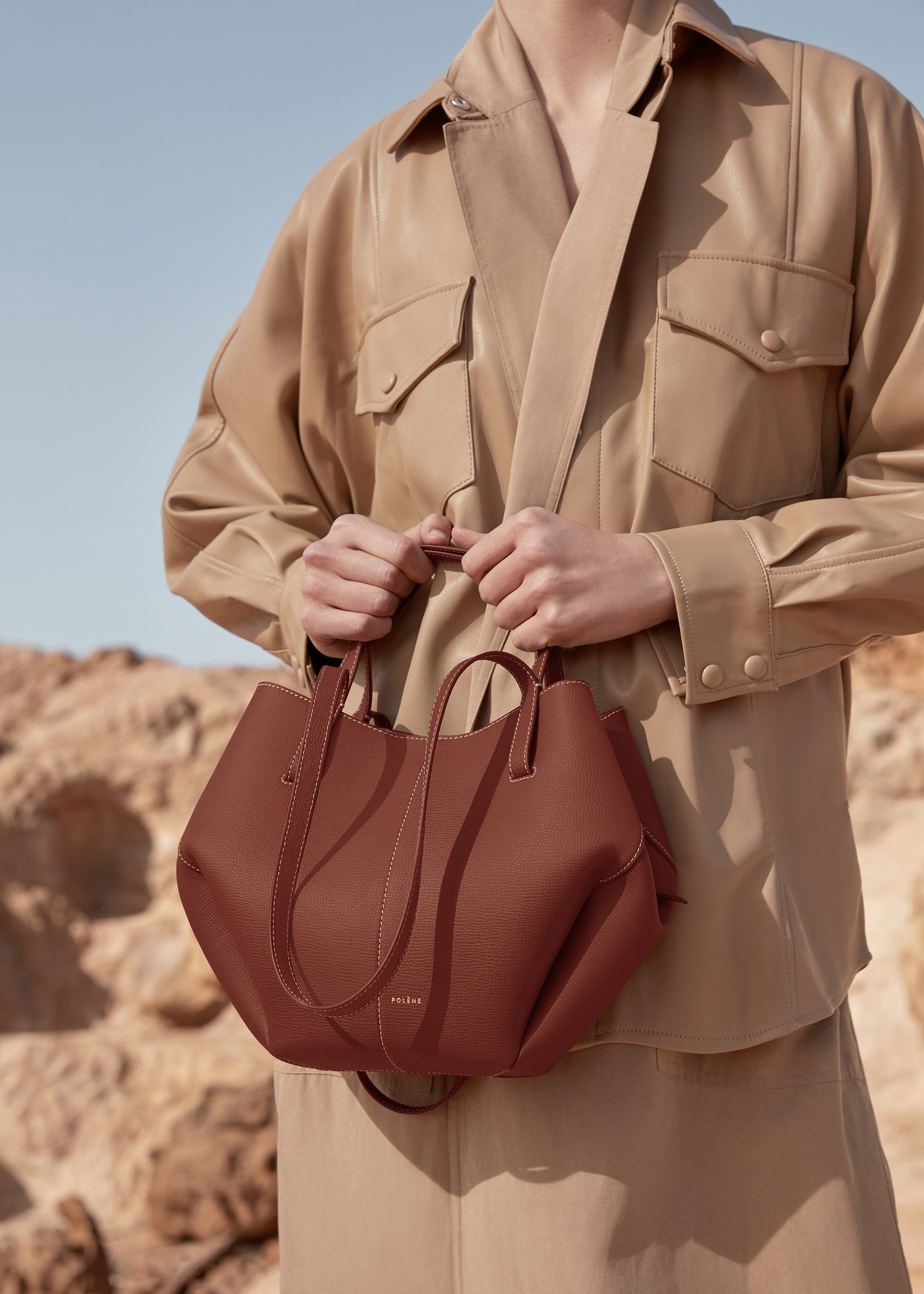 Polène  Bag - Cyme - Camel Textured Leather
