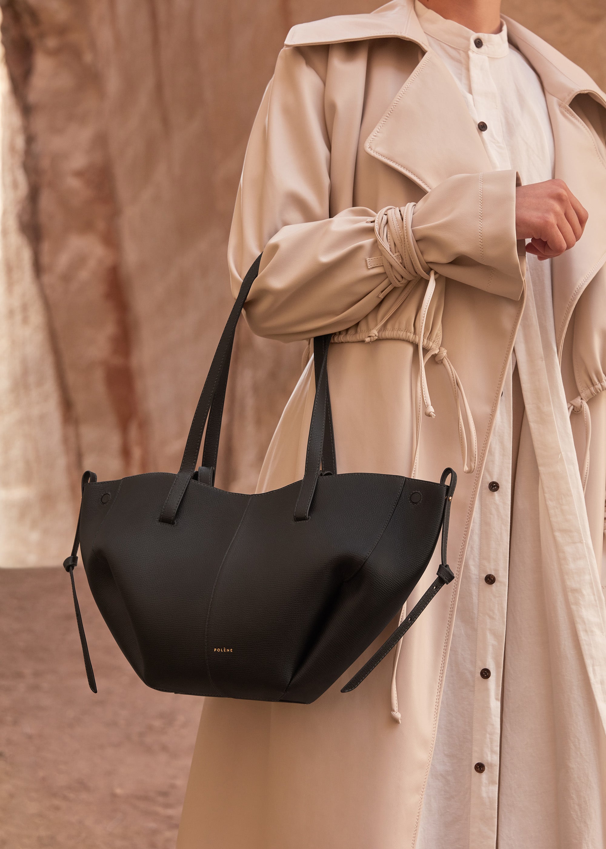 Polène | Bag - Cyme Mini - Black Textured Leather