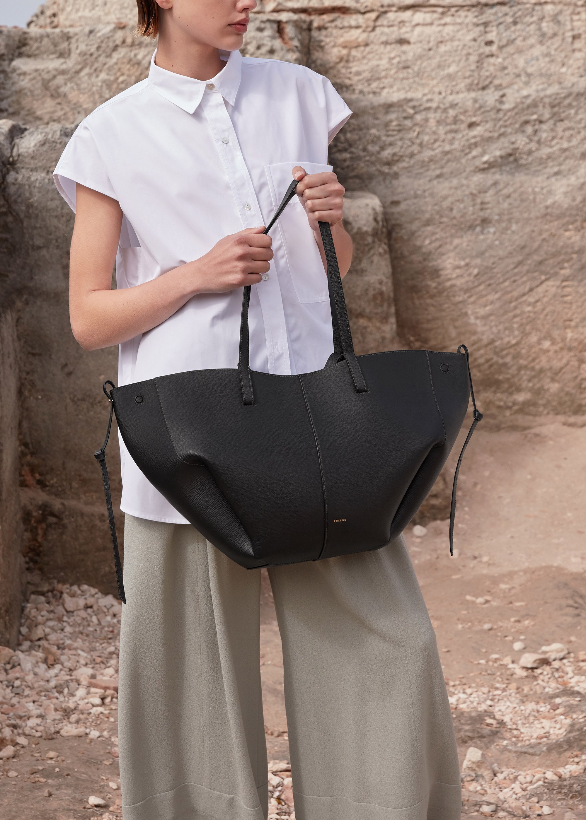 Polene Bags | Bnib W/Receipt Polene Cyme Bag Large Black Textured Leather | Color: Black | Size: Os | Mho94's Closet